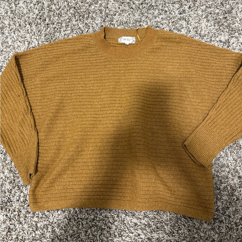 Pink Rose Warm Tan Ribbed Knit Sweater